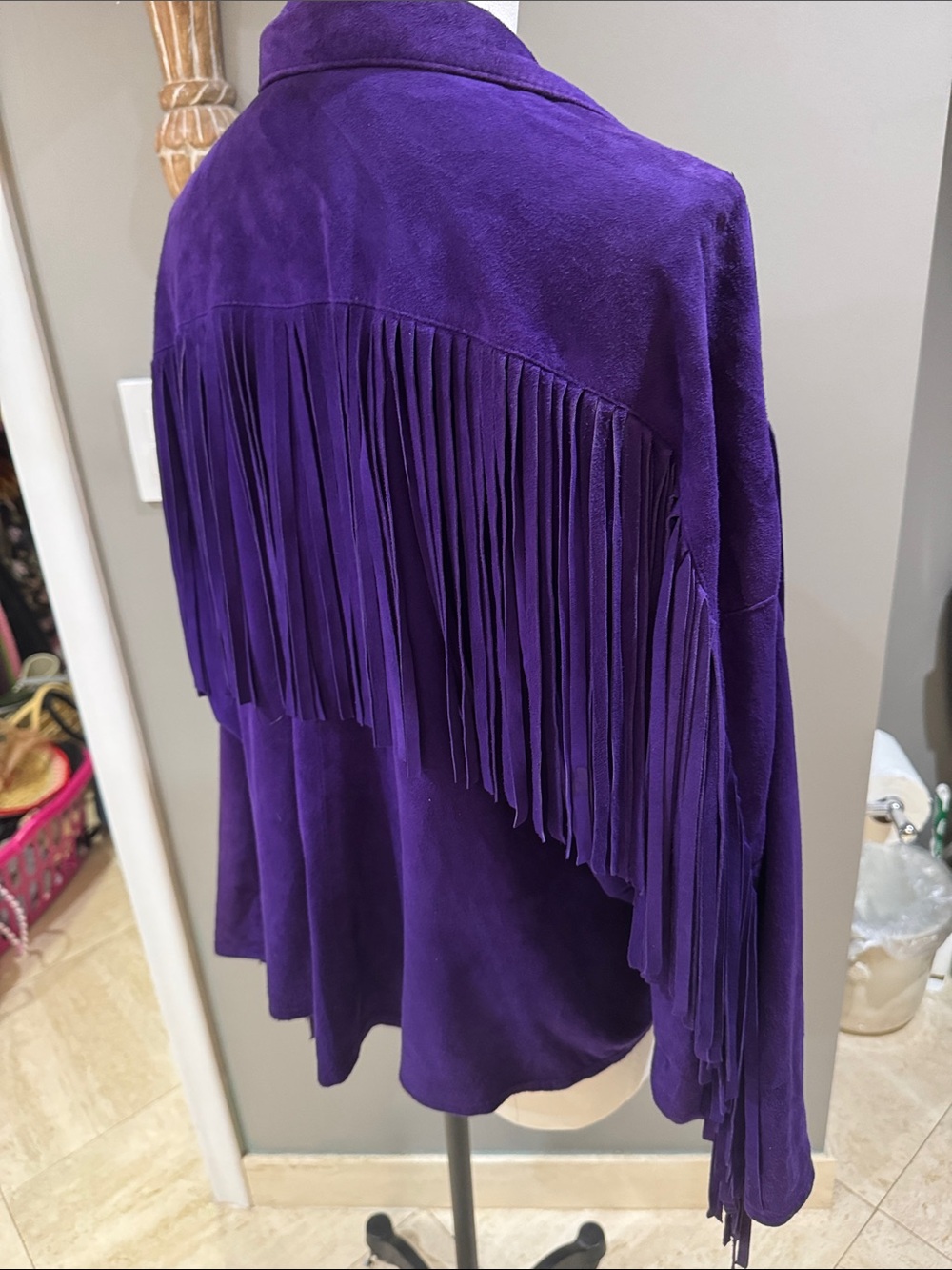 Women's Purple Suede Fringe Leather Jacket